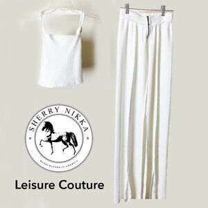 Vintage Sherry Nikka Leisure Couture White Summer Pants & Top Set EUC